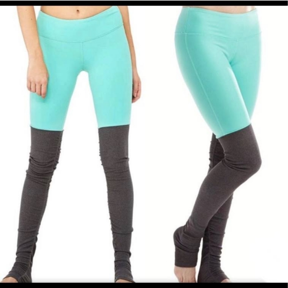 Alo Yoga Goddess Leggings, teal and gray, size S